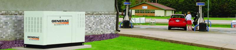 Liquid-Cooled Commercial Standby Generator Installed at a Gas Station